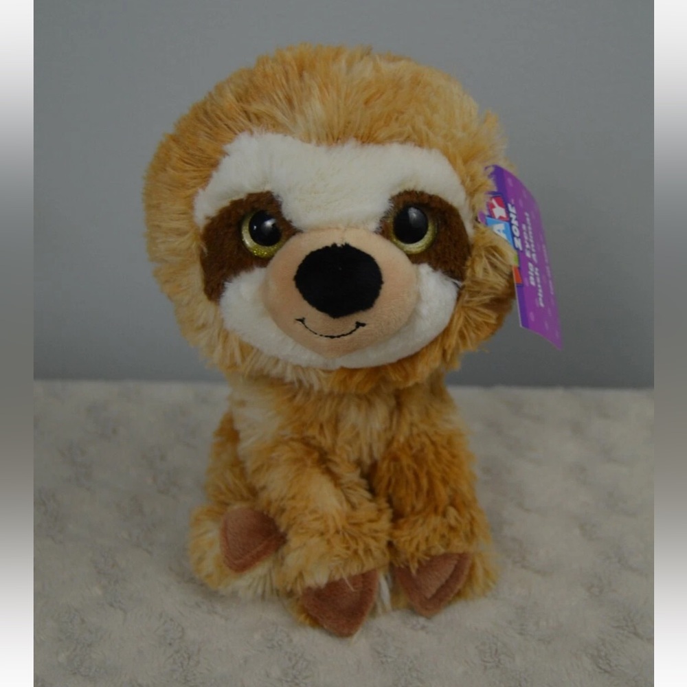 Hugfun Sloth Plush Stuffed Animal Toy Tan Brown Cream Off White Big Eyes